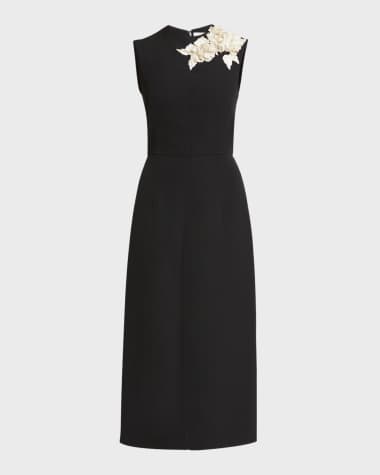 Erdem 3D Floral Applique Wool Midi Dress