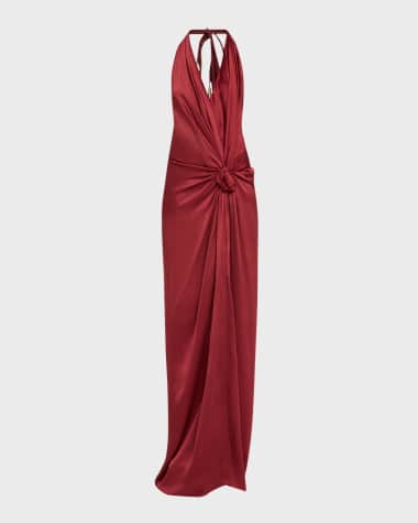 Silvia Tcherassi Jazmin Knotted Halter Draped Maxi Dress