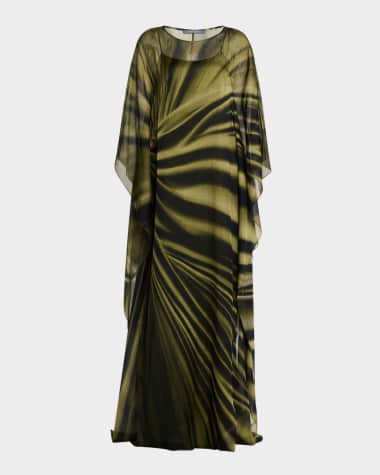 Alberta Ferretti Drapery-Print Silk Chiffon Maxi Dress