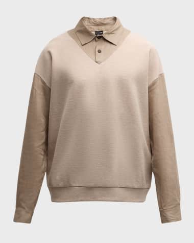 Giorgio Armani Men's Bicolor Long-Sleeve Polo Shirt