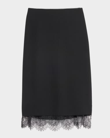 Vince Lace Paneled Straight Midi Skirt