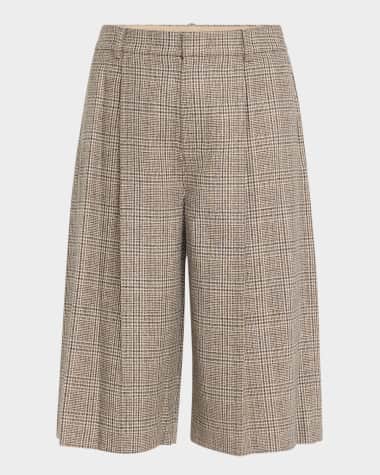 Vince Wide-Leg Wool-Blend Plaid Shorts