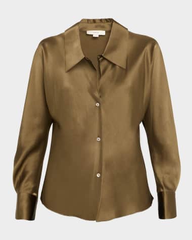 Vince Bias Silk Long-Sleeve Blouse
