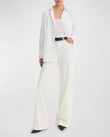 Vince Cotton Double-Waistband Mid-Rise Trousers