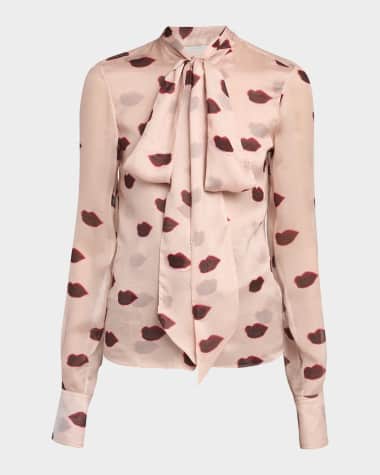 Stella McCartney Lips Print Tie Neck Blouse