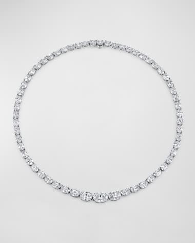Neiman Marcus Diamonds Platinum White Diamond Vertically Set Oval-Cut Riviera Necklace, 16", 45.56tcw