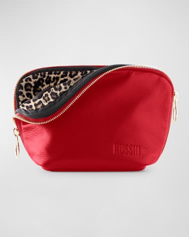 KUSSHI Everyday Leather Makeup Bag, Red/Leopard