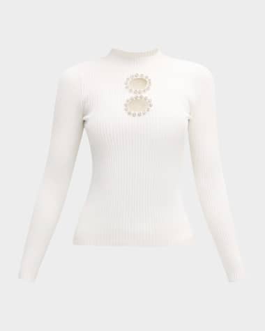 Milly Crystal-Embellished Cutout Knit Top