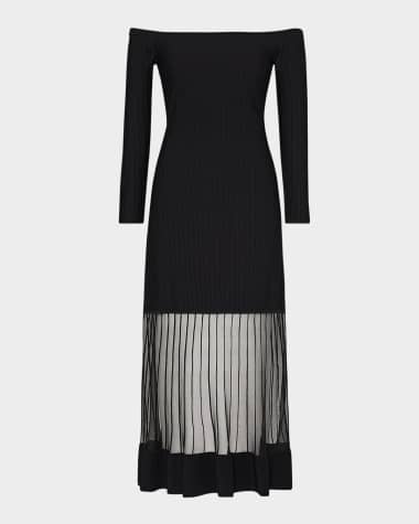 Milly Off-Shoulder Sheer Inset Knit Midi Dress