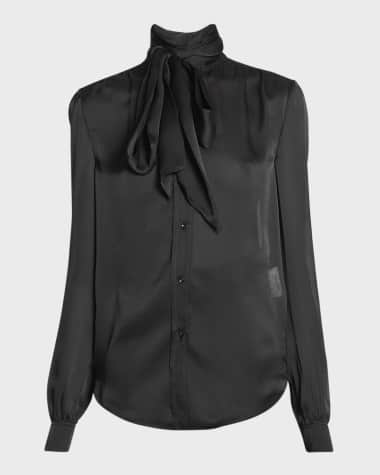 Saint Laurent Sheer Silk Tie Neck Blouse