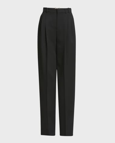 Saint Laurent High-Rise Pleated Straight-Leg Pants