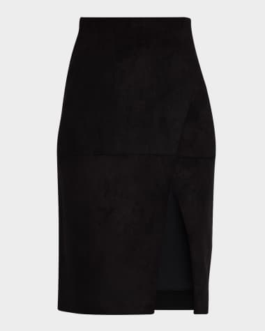 Alice + Olivia Siobhan Suede Front Slit Wrap Midi Skirt