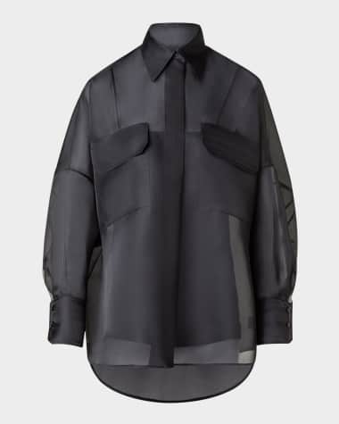 Akris Oversized Button Down Silk Organza Blouse