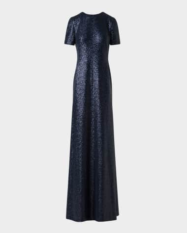 Akris Short-Sleeve Stretch Paillette Jersey Gown