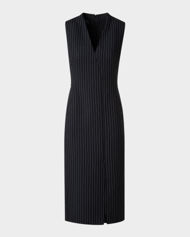 Akris V-Neck Pinstripe Sleeveless Dress