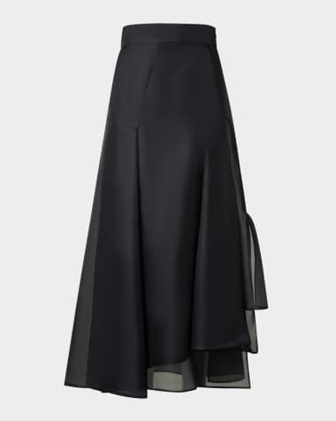 Akris Asymmetric Pleated Silk Organza Midi Skirt