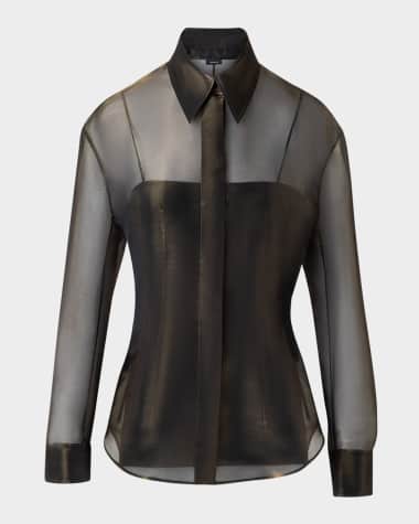 Akris Button Down Silk Organza Blouse with Tank