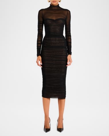 SER.O.YA Trina Gathered Mesh Midi Dress