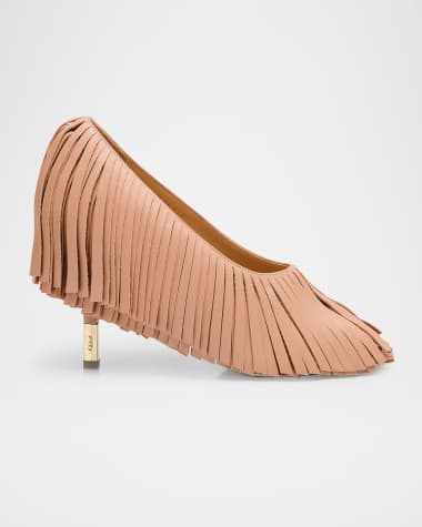 Chloe Mona Leather Fringe Peep-Toe Pumps