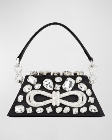 MACH & MACH Samantha Bow Embellished Satin Crossbody Bag