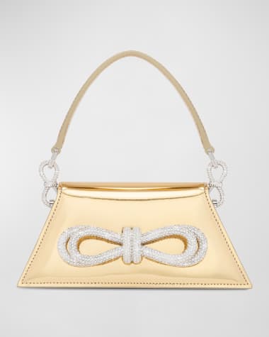 MACH & MACH Samantha Bow Metallic Leather Top-Handle Bag