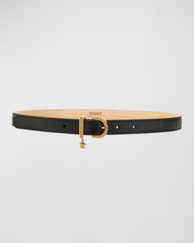 Versace Smooth Leather & Brass Skinny Belt