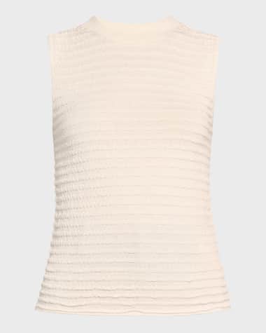 FRAME Smocked Sleeveless Crewneck Top