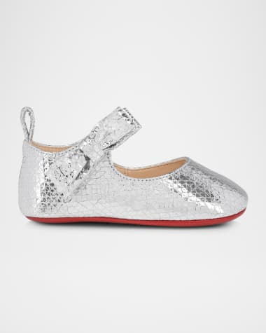 Christian Louboutin Girl's Lou Specchio Leather Bow Ballet Flats, Baby