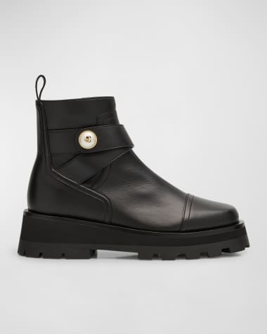 Jimmy Choo Meena Leather Pearly-Button Ankle Boots