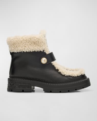 Jimmy Choo Shea Leather Shearling Ankle Boots