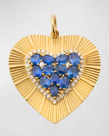 Siena Jewelry 14K Yellow Gold Blue Sapphire and Diamond Fluted Heart Charm