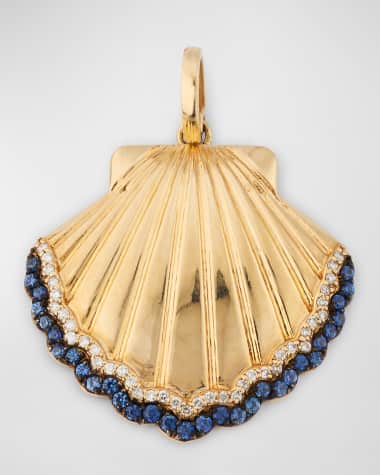 Siena Jewelry 14K Yellow Gold Blue Sapphire and Diamond Scallop Shell Charm