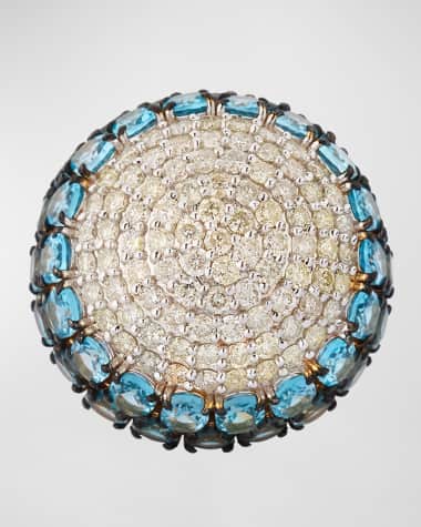 Siena Jewelry 14K Yellow Gold Blue Topaz and Diamond Dome Ring
