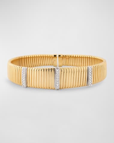 Siena Jewelry 14K Yellow Gold Vertical Diamond Bar Fluted Cuff Bracelet