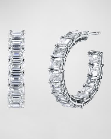 Neiman Marcus Diamonds 18K Gold East-West Emerald-Cut Diamond Hoop Earrings, 9tcw/1"L