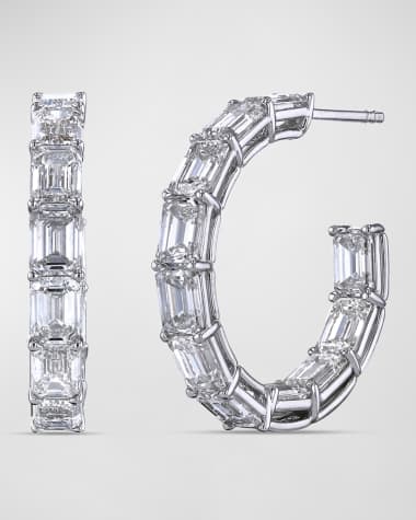 Neiman Marcus Diamonds North South Emerald Cut Diamond Hoop Earrings, 7.9tcw