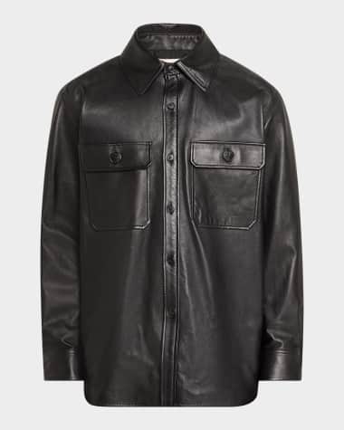 Saint Laurent Men's 2-Pocket Leather Overshirt