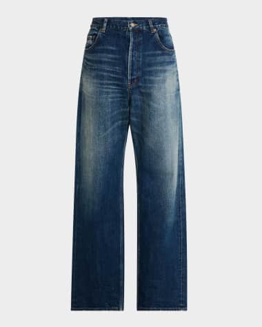 Saint Laurent Men's Wide-Leg Faded Jeans