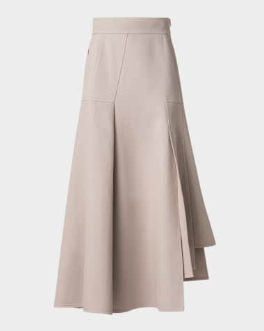 Akris Asymmetric Pleated Cotton Midi Skirt