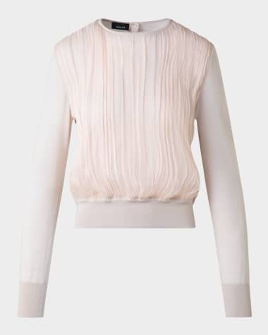 Akris Crinkle Silk Chiffon Knit Sweater