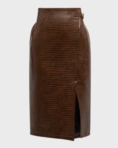 RECTO Leona Crocodile-Effect Midi Skirt