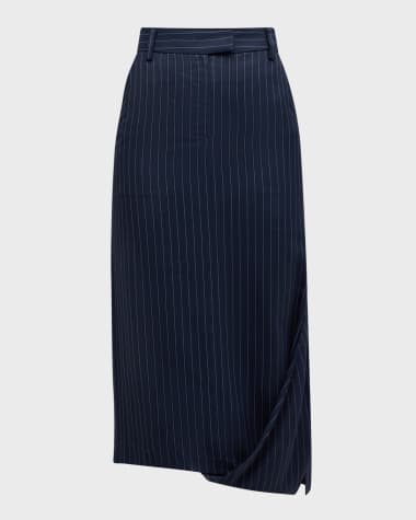 RECTO Pinstripe Asymmetric Midi Skirt