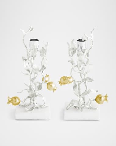 Michael Aram Pomegranate Silver & Gold Candleholders with 24K Goldplate, Set of 2
