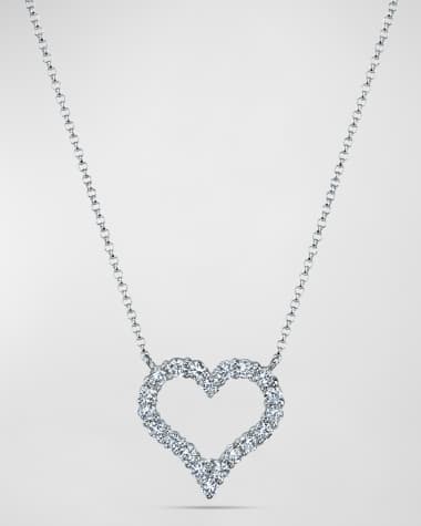 Neiman Marcus Diamonds 18K Gold Shared-Prong Round Diamond Heart Pendant Necklace, 16"L, 0.65tcw