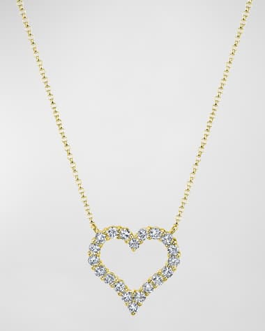 Neiman Marcus Diamonds 18K Gold Shared-Prong Round Diamond Heart Pendant Necklace, 16"L, 0.65tcw