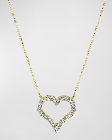 Neiman Marcus Diamonds 18K Gold Shared Prong Round Diamond Heart Pendant 16" Necklace, 1.30tcw