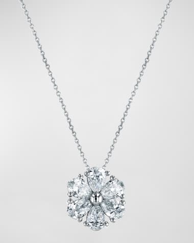 Neiman Marcus Diamonds Pear-Shaped Diamond Floral Pendant 16" Necklace, 3.00tcw