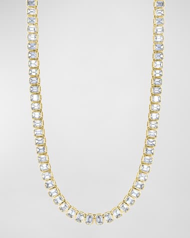 Neiman Marcus Diamonds x Christina Adamo 18K Gold 16" North South Bezel Set Emerald-Cut Diamond Tennis Necklace, 21.40tcw