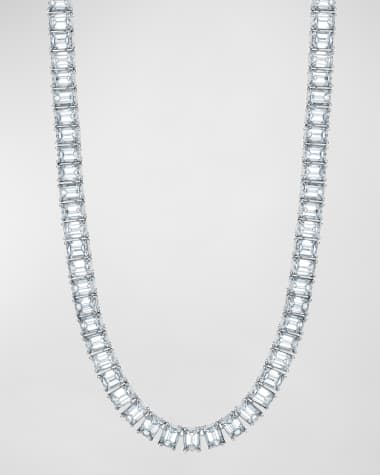 Neiman Marcus Diamonds 18K Gold 16" Platinum North South Prong Set Emerald-Cut Diamond Necklace, 29.25tcw