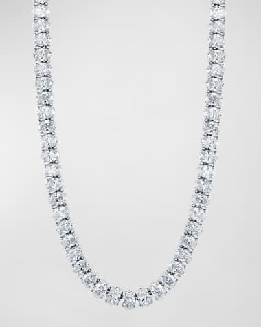 Neiman Marcus Diamonds 18K Gold North South Prong Set Oval-Cut Diamond 16" Tennis Necklace, 25.40tcw